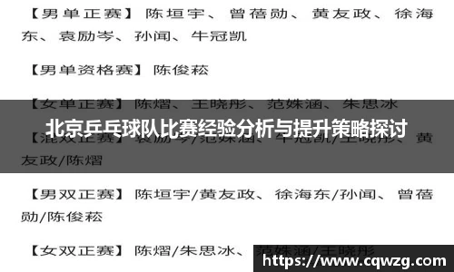 北京乒乓球队比赛经验分析与提升策略探讨